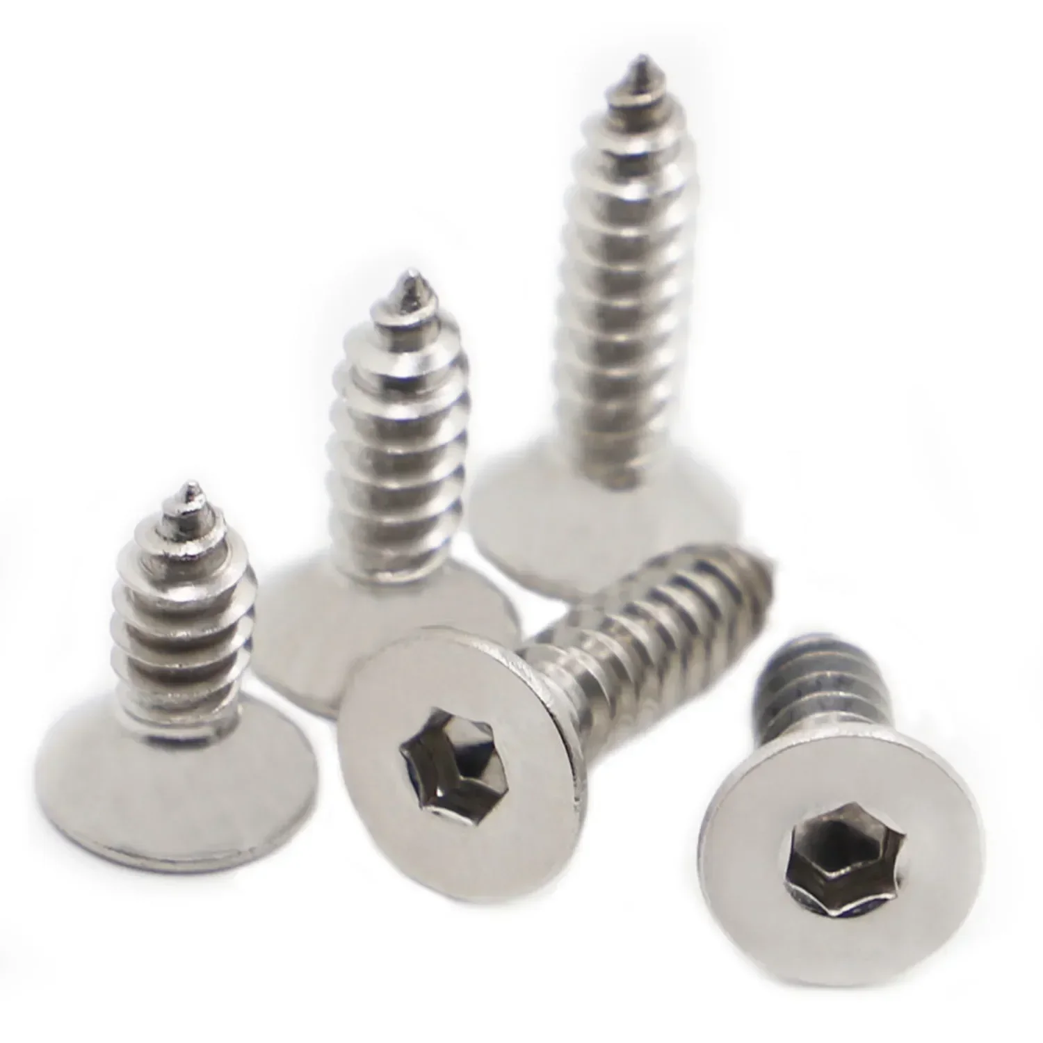 5-50pcs A2 304 Stainless Steel Hexagon Hex Socket Flat Countersunk Head Self tapping Screws Wood Screw M2 M2.6 M3 M4 M5 M6