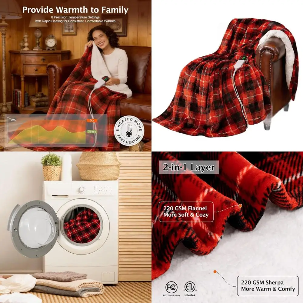 

Электрическое одеяло с подогревом 90x100, автоматическое отключение через 8 часов, 8 уровней нагрева, мягкое шерстяное покрытие, сертифицировано ETL, идеально для взрослых для сохранения тепла