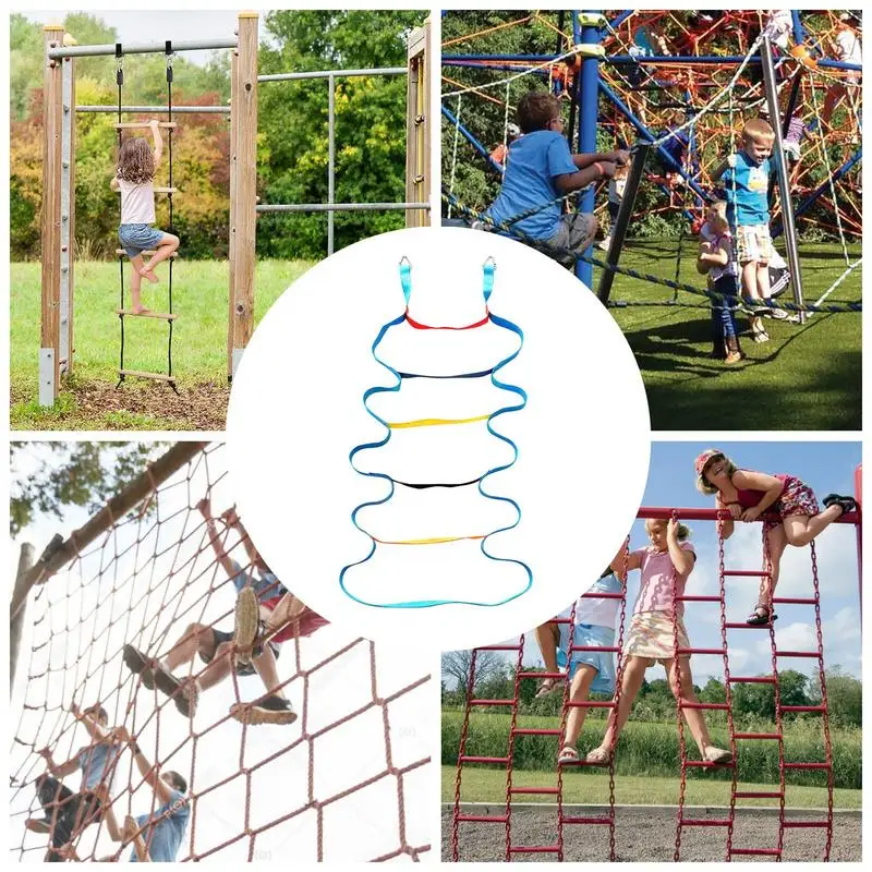 Tree Ladder Stainless Steel Buckles Treehouse Rope Ladder Colorful Webbing Kids Climbing Rope Climbing Rope Tree Swing With