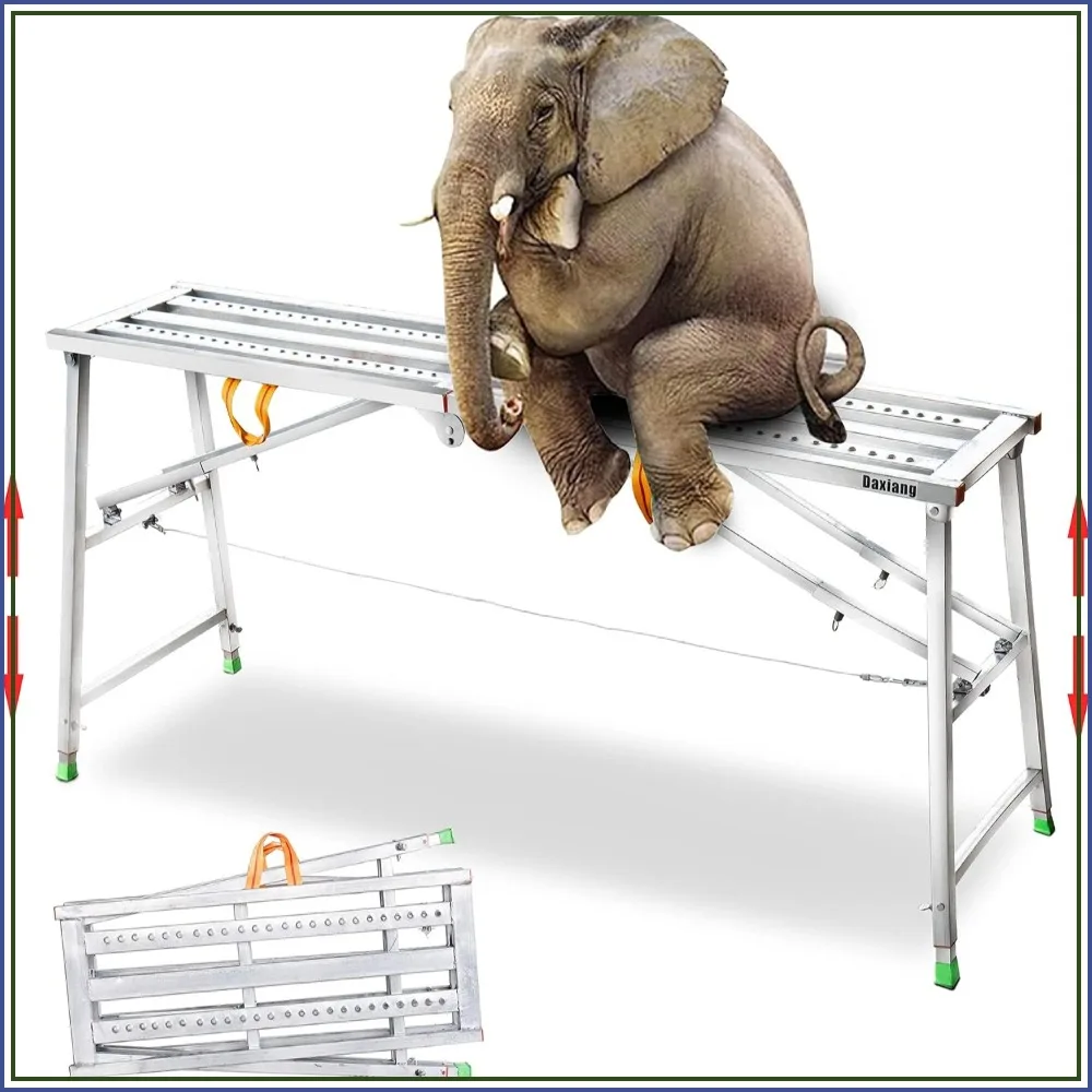 

Portable Scaffolding Platform 55x15x27-43" Adjustable Steel Work Platform 600 LBS Capacity Folding Step Ladder