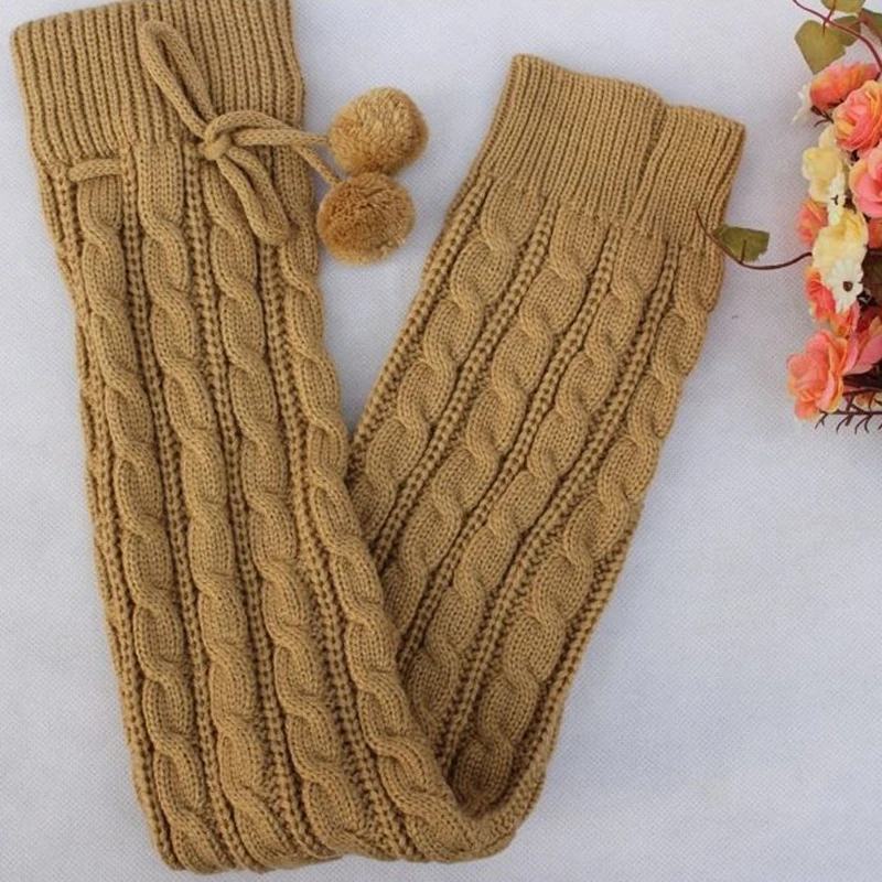 Thigh High Socks Bow Vintage Footless Stockings Women Crochet Long Leg Warmers