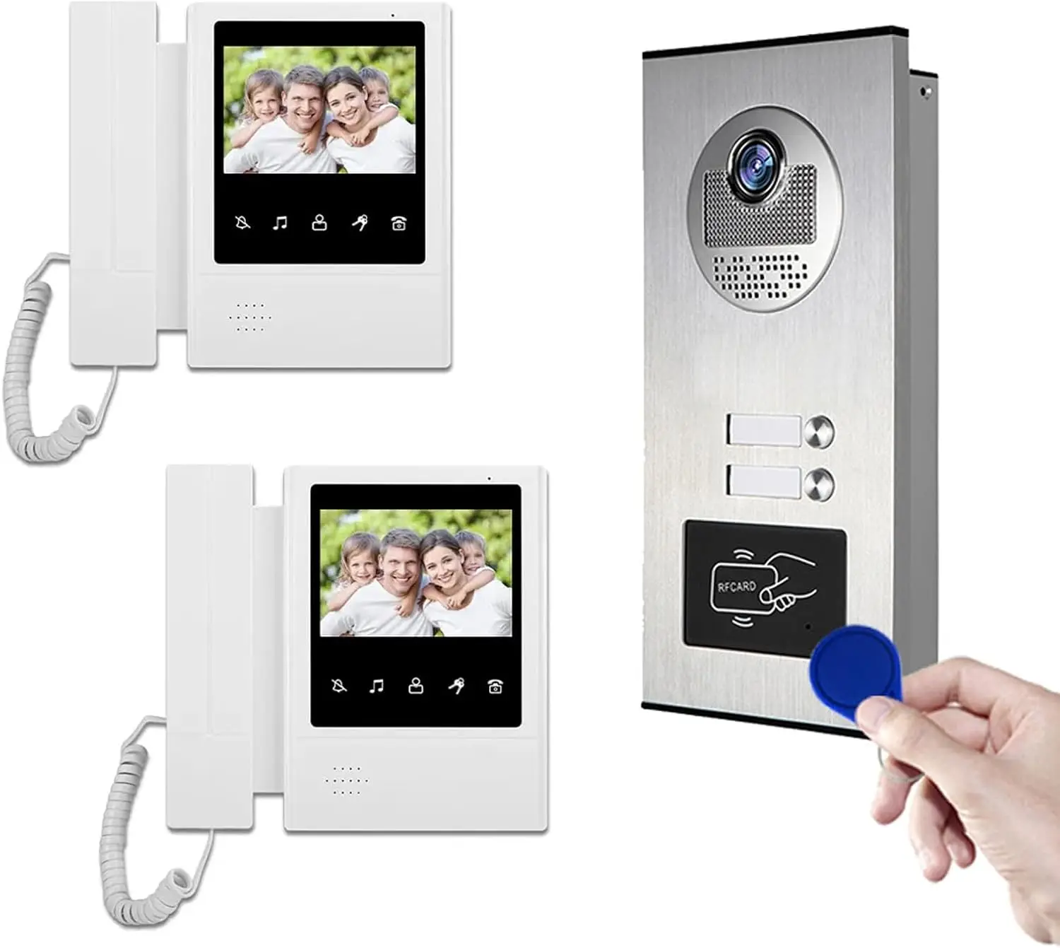 4.3 นิ้วระบบอินเตอร์คอมวิดีโอ Handle Design 2-12 Units Video Doorbell ประตูโทรศัพท์ระบบ Dual-Way Intercom สําหรับอาคารความปลอดภัย