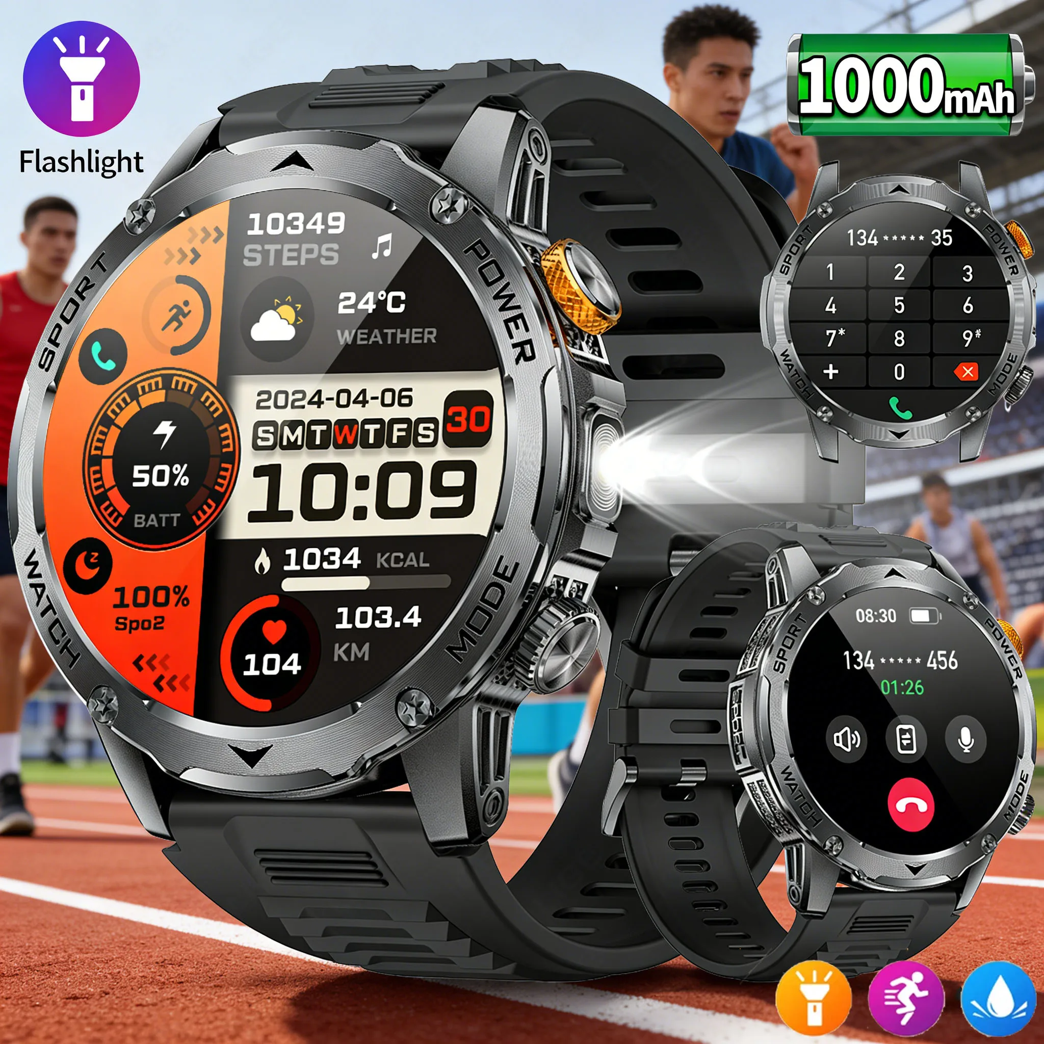 

Новые умные часы с GPS-трекером, аккумулятором 1000 мАч, 1,7-дюймовым большим экраном, Bluetooth-звонками, LED-фонариком, водонепроницаемые, для активного отдыха и спорта