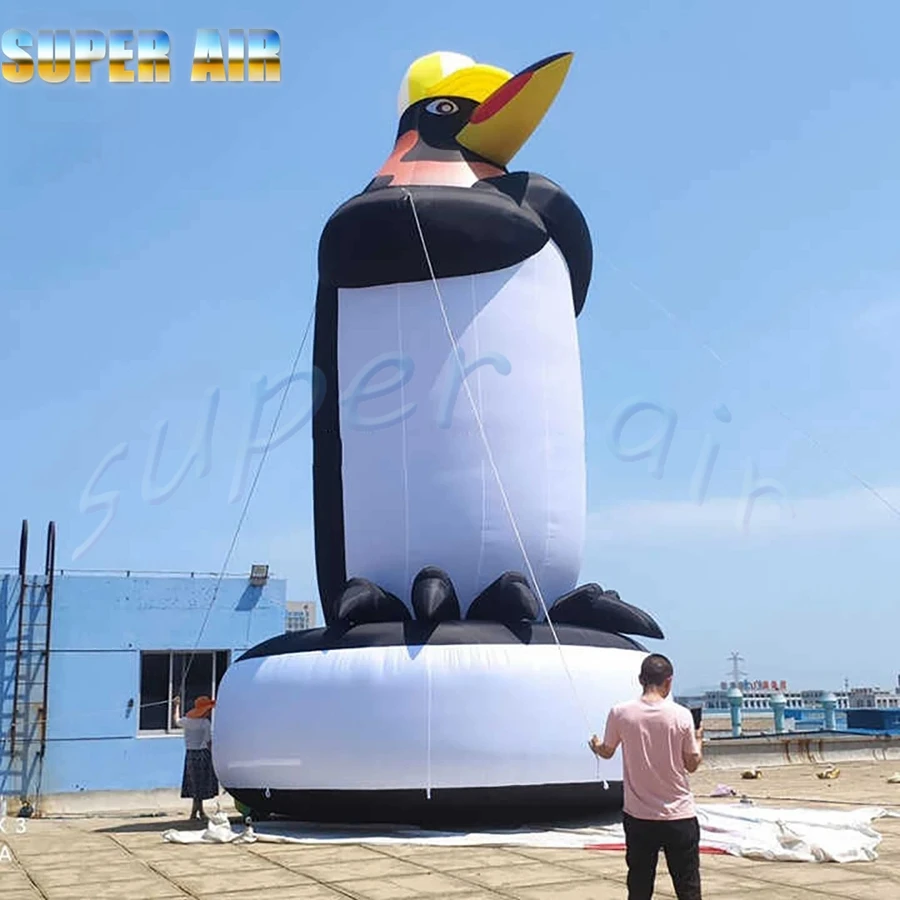 

2024 new product animal model balloon standing inflatable penguin with fan for decoration