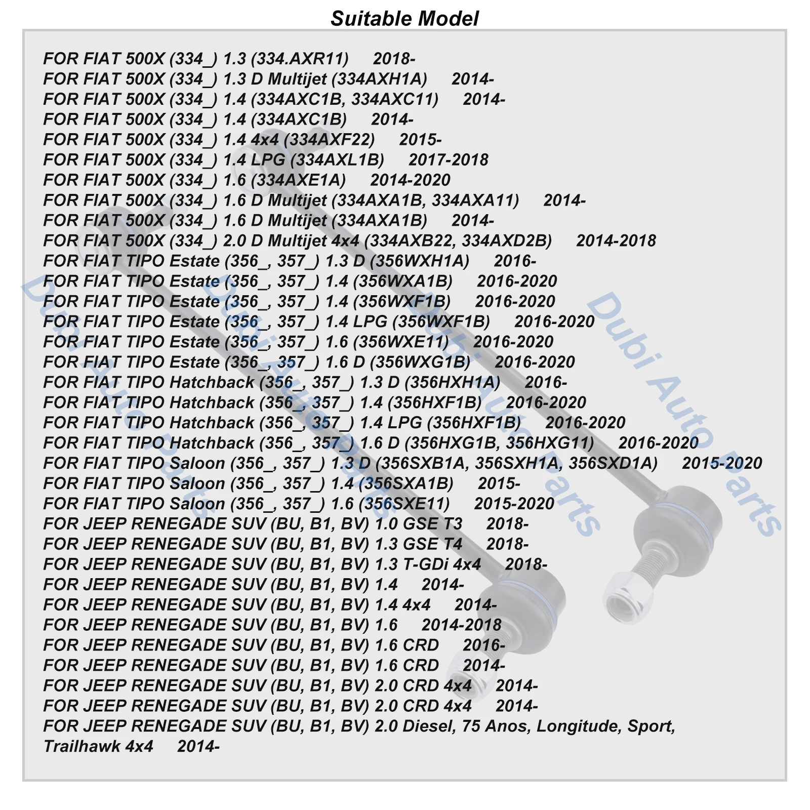 JEEP RENEGADE SUV FIAT 500X 1.4 1.6 2014- TIPO 1.4/1.6 2016-2020 용 전면 스태빌라이저 링크 51939949 53403318 53472294 53477126