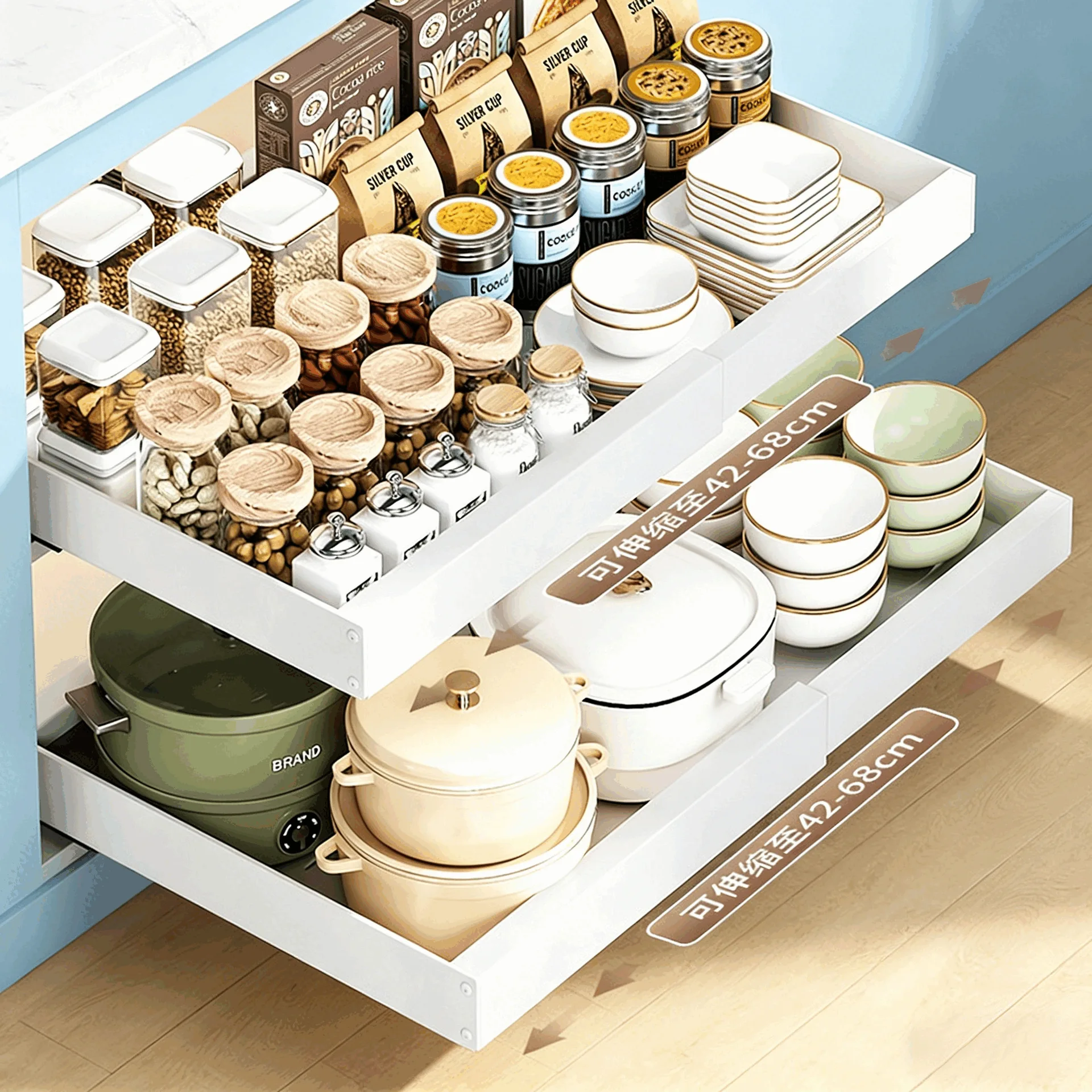 Non-punching retractable cabinet pull basket pull-out rack under sink drawer bowl basket kitchen storage artifact
