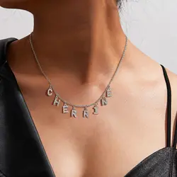 Kunden spezifischer Name mit anfänglicher Halskette für Frauen Mutter, Charms Pflaster Brief anhänger, Edelstahl Kettenglied verstellbar
