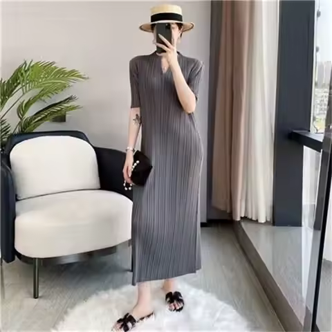 Mom Evening Dresses Women's dress Temperament Fashion Skirt Early Spring and Summer plus Size Women's fat mm Loose Pleated Dress