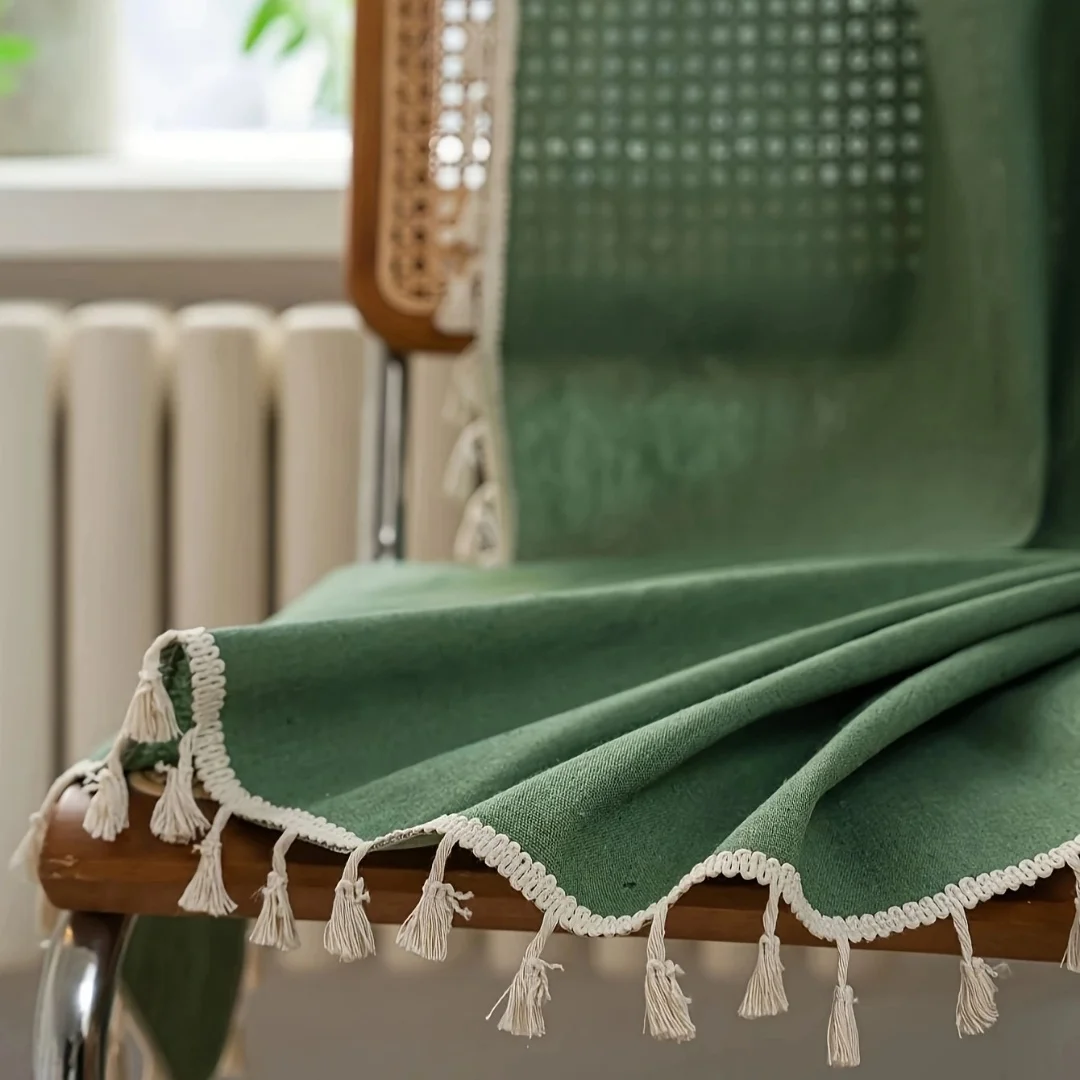 1 panel with 100% full shading green curtains, bohemian style tassel rod pocket curtains suitable for living rooms and bedrooms
