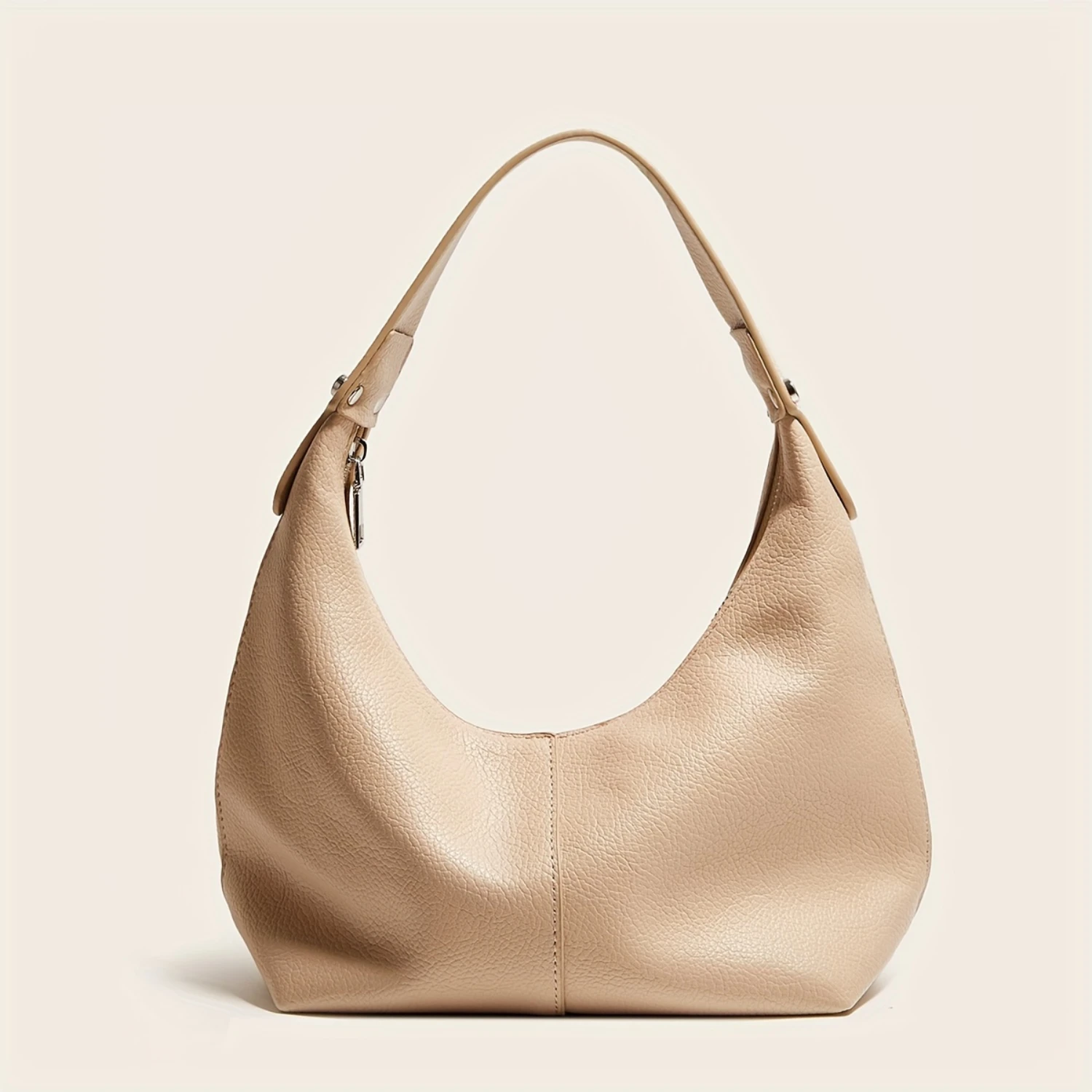 

Solid Color Handbag- Minimalist Textured Zipper Armpit Bag