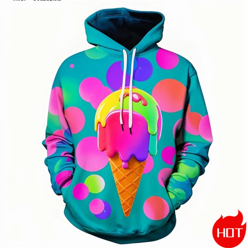 Autumn Fashion 3d Sweet Ice Cream Print Hoodies For Men Fashion New In Hoodies & Sweatshirts Mens Clothing Pullover Hooded Hoody