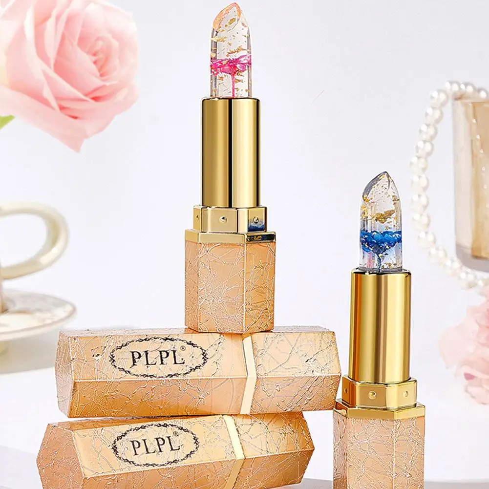 Crystal Jelly Transparante Bloem Lippenstift Thermostatische Kleurveranderende Lippenbalsem Hydraterende Gladde Lippen Cosmetica set