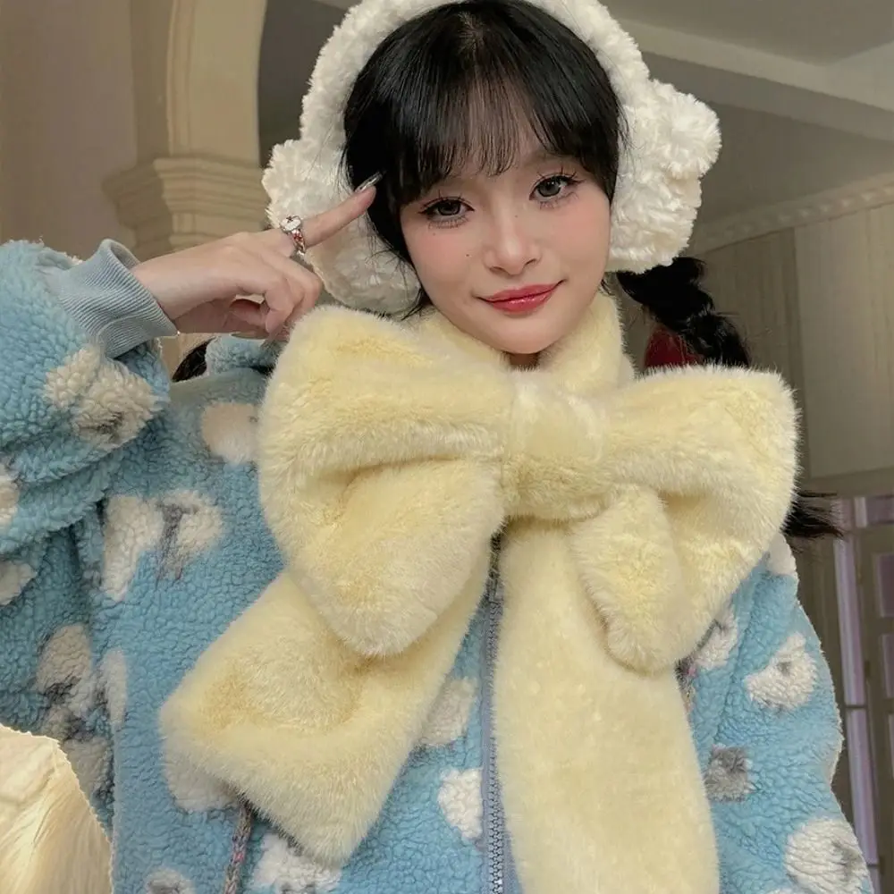 

Милый шарф с большим бантом, ветрозащитный однотонный шарф на шею, утепленный шерстяной шейный платок, теплые вещи, подарки