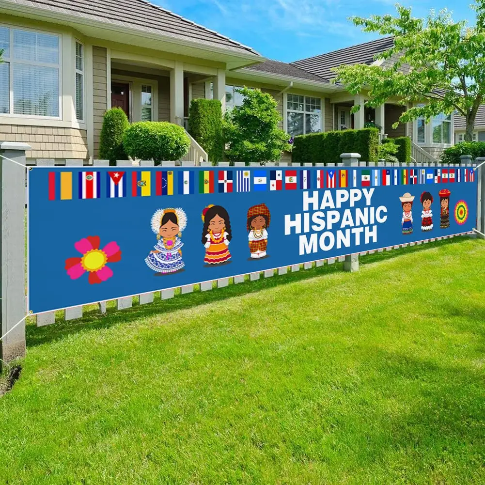 National Hispanic Month Celebration Banner Flag with 4 Grommets Heritage Latino Countries Holiday Outdoor Yard Sign House Banner