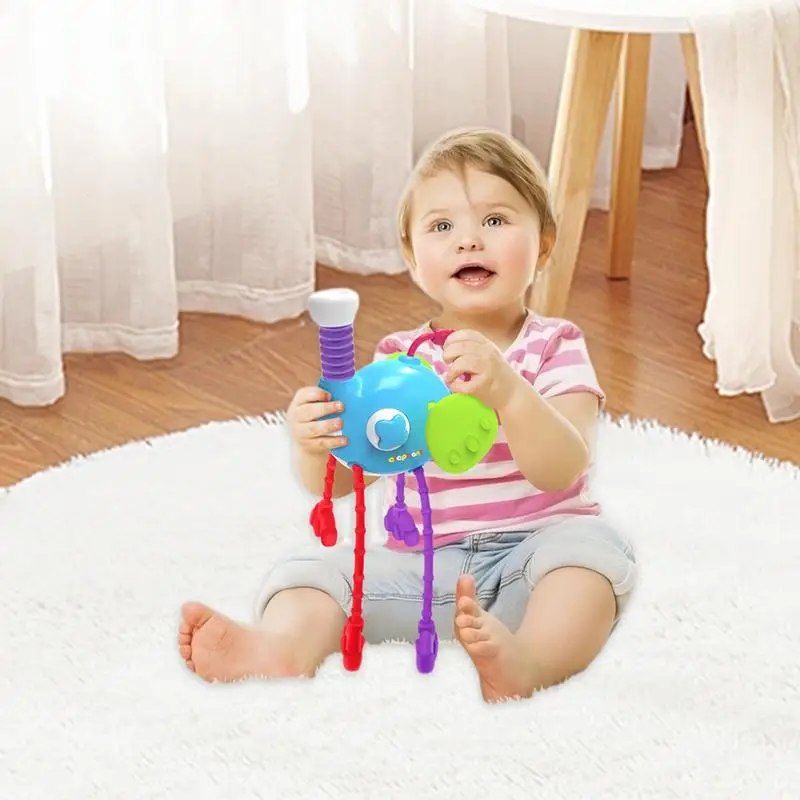 Elefante tirare lungo il giocattolo Giocattoli sensoriali colorati per bambini Divertenti attività di viaggio su strada Giochi di viaggio portatili per bambini per ragazze