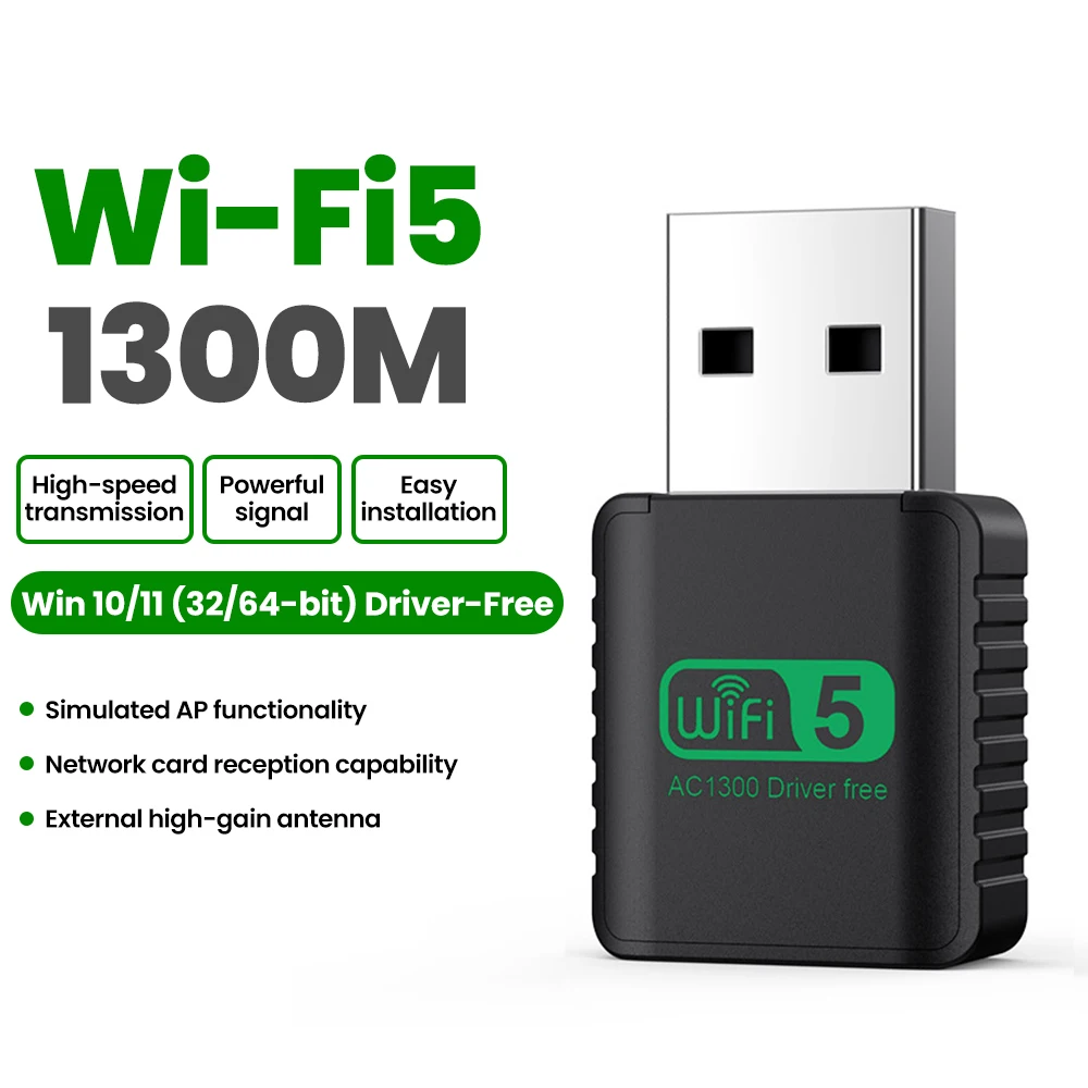 

Беспроводной 1300 Мбит/с Wi-Fi USB-адаптер USB3.0 2,4G и 5 ГГц двухдиапазонный Wi-Fi-ключ для ноутбука, настольного ПК, Wi-Fi-приемник Windows XP/7/8/8.1