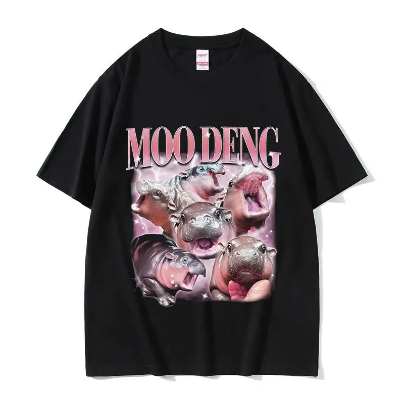 Moo Deng Baby Hippo Funny Meme T Shirt Men Women Harajuku High Quality Fashion T-shirts Retro Harajuku Oversized Cotton T-shirt