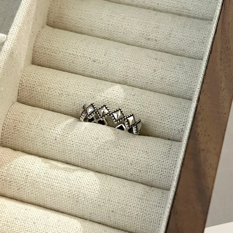 Echtes 925er Sterling silber macht alten geometrischen Rauten öffnung verstellbaren Ring für Frauen edlen Schmuck minimalist ischen Accessoires