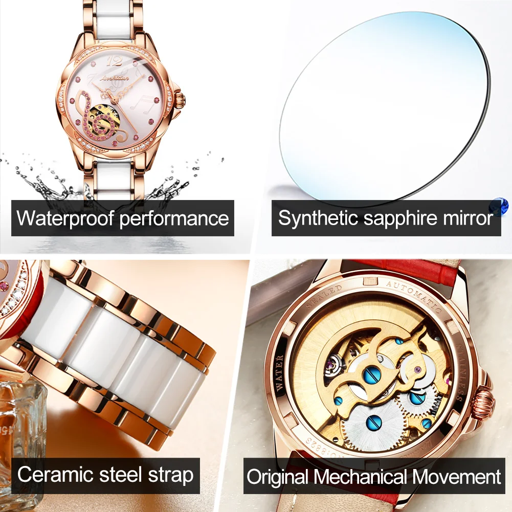 JSDUN Fashion Trend Automatic Mechanical Watch Women Original High Quality Ceramic Lady Wrist Watch Luxury Elegant Women Watches