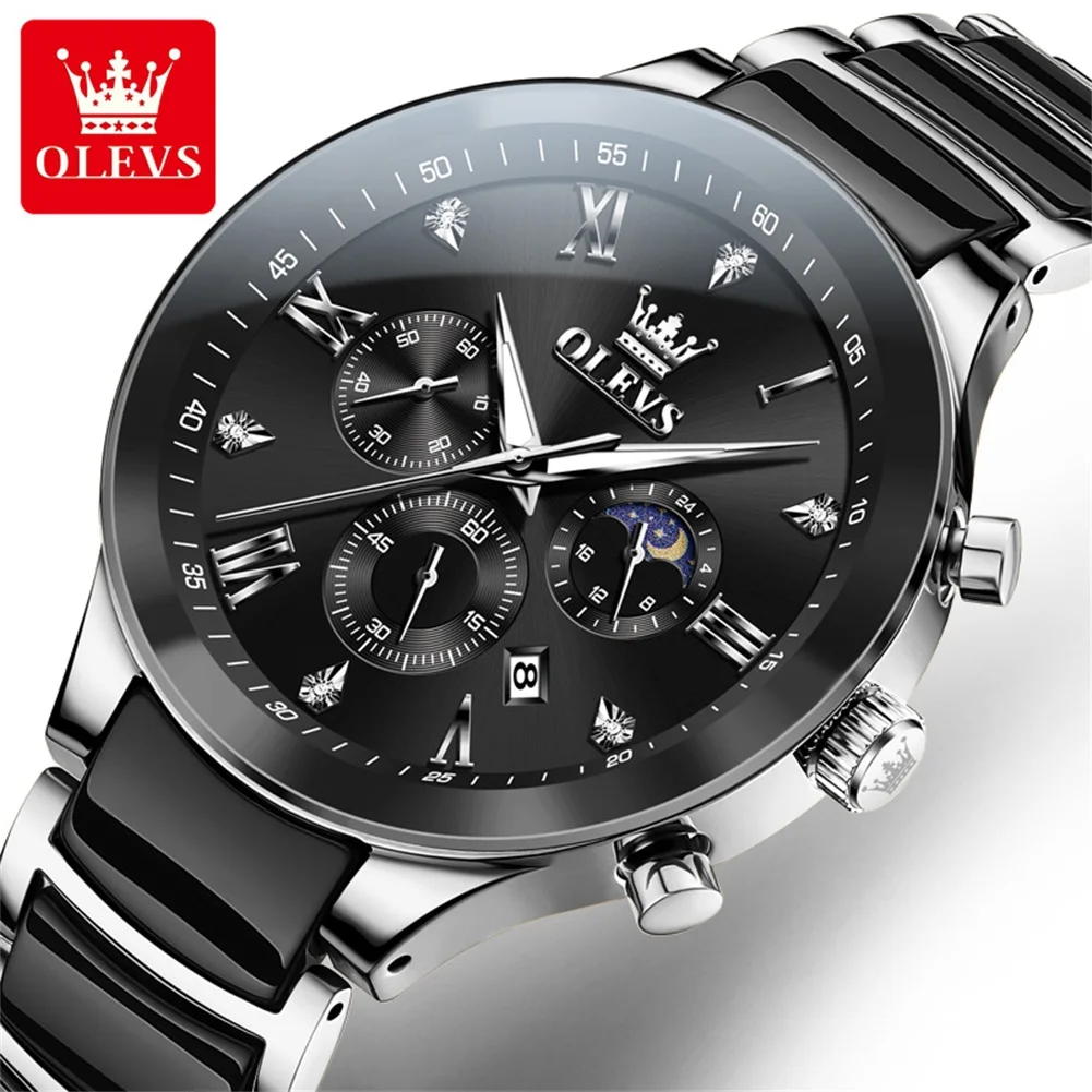 OLEVS 7004 orologi da uomo cronografo con cinturino in ceramica data orologio al quarzo di lusso impermeabile luminoso uomo TOP Brand orologio da