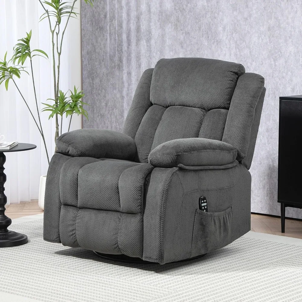 Oversized Swivel Rocker Recliner Chair with Vibration Massage, Heat, Footrest, Remote Control, and Side Pocket