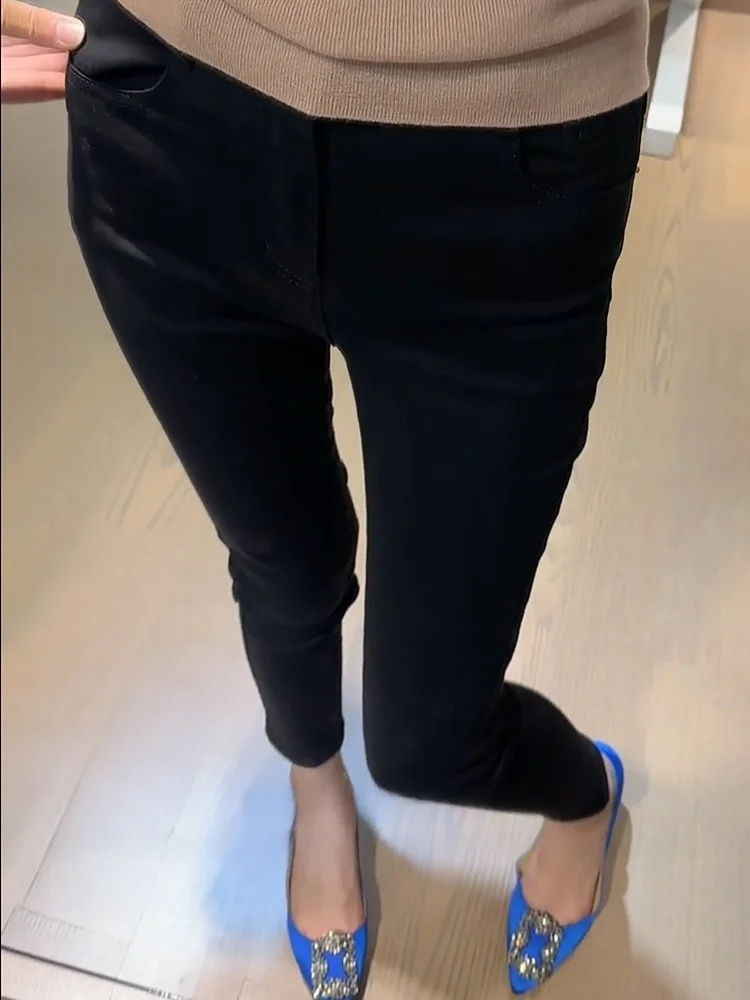 

High Waist Slim Fit Denim Jeans Women's Autumn Winter Korean Sle Simple Casual Nine Point Thin Small Size Pencil Pants