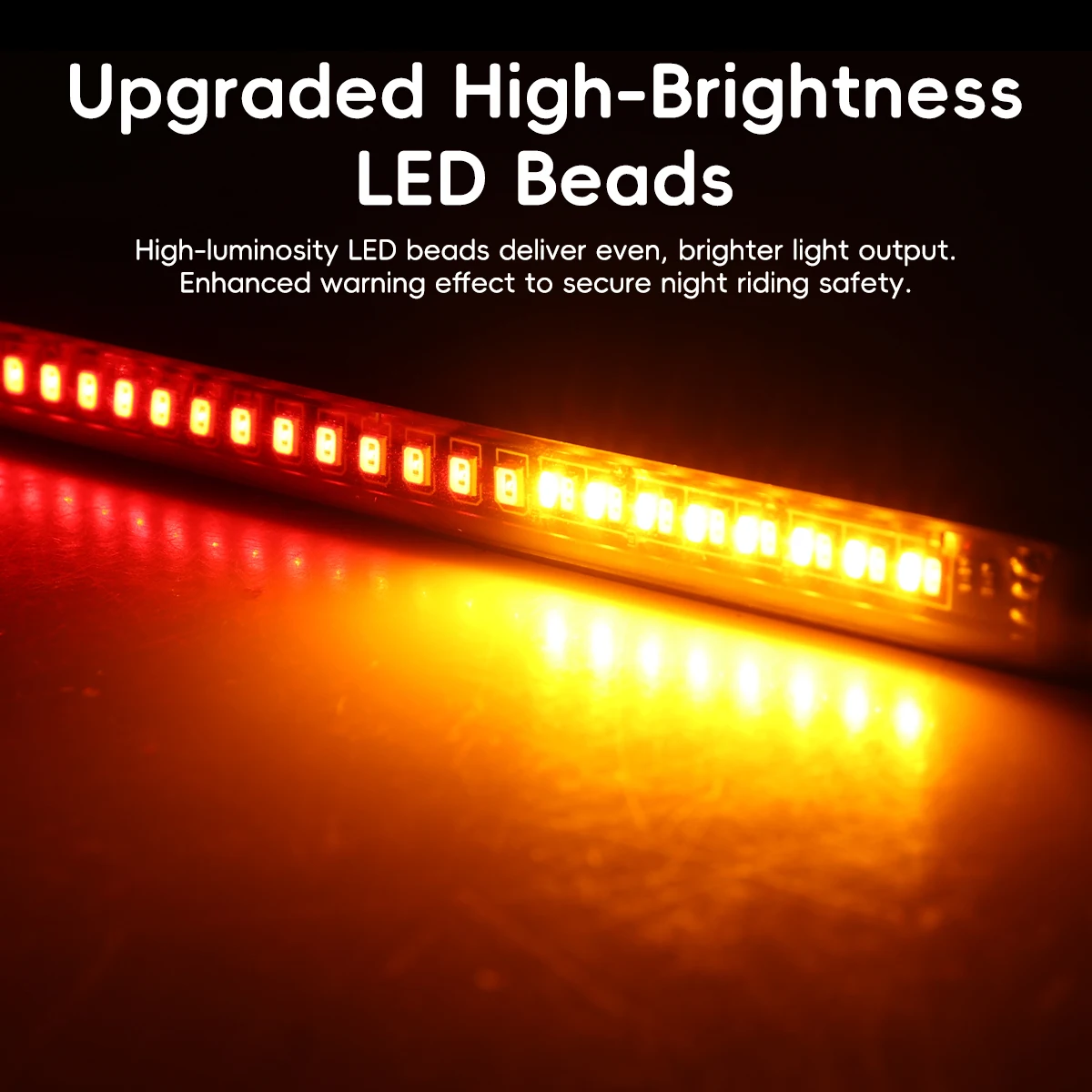 1pc Flexible 48 LED Motorcycle Light Bar Strip Red Amber Rear Tail Light Turn Signal Rear Brake Stop Bulb Lamp 12V