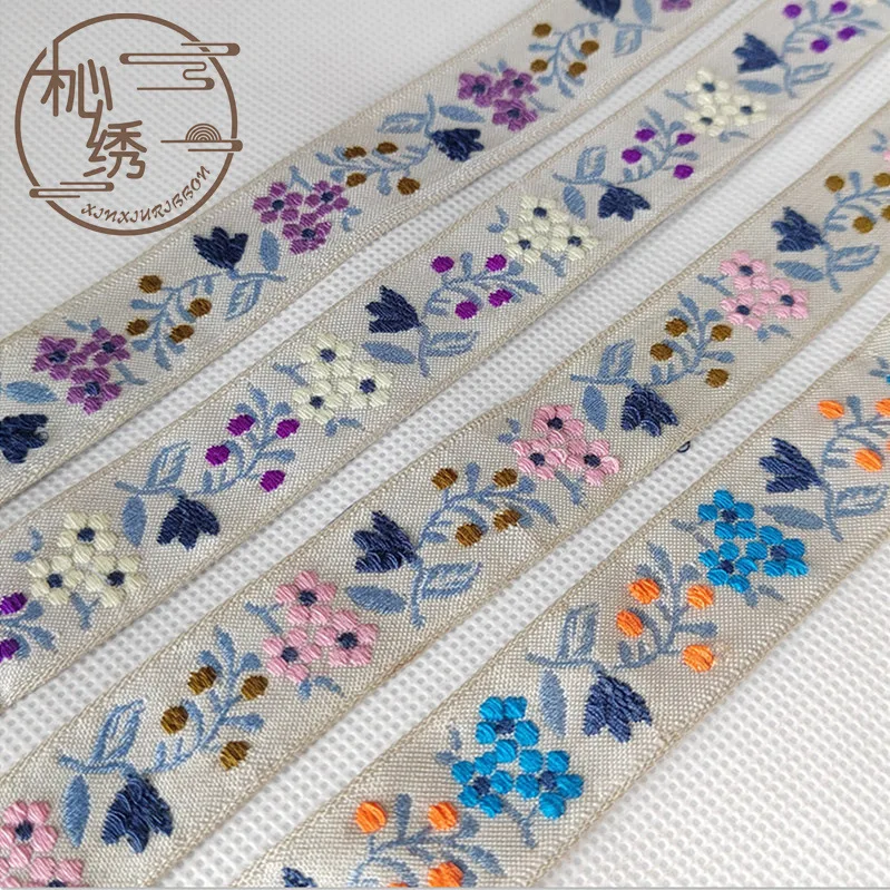 2CM 3 jardy lub 22 jardy staroświecka Wisteria haftowane kwiatowe wzory ręczna wstążka ręcznie robiona DIY do ubierania odzieży ozdoby do włosów