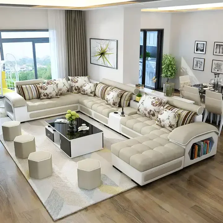 

For living room sofas leather sofa set 7 seater couch longue L U shaped sectional sofa bed modern living room furniture