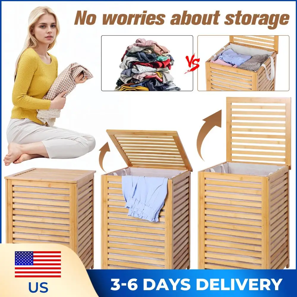 

Бамбуковая корзина для белья со съемным мешком-вкладышем, корзина для хранения грязной одежды, большая корзина для белья для прачечной комнаты