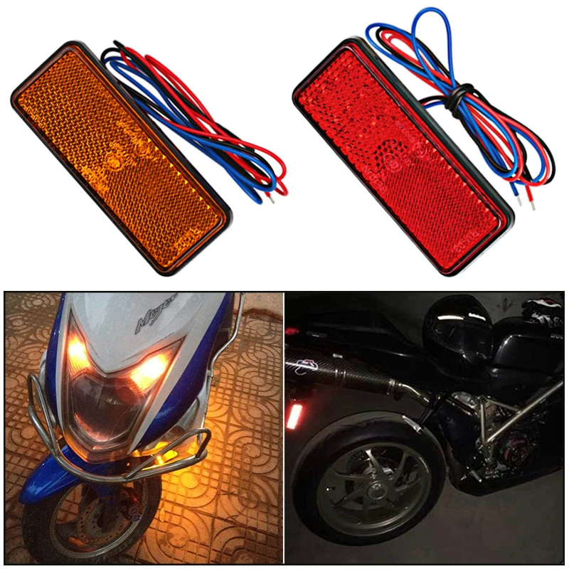 Urbanroad 1Pcs Motorcycle Reflector Tail Brake Rectangle Turn Signal Light Lamp 24 LED Reflectors for Truck Side Warning Lights