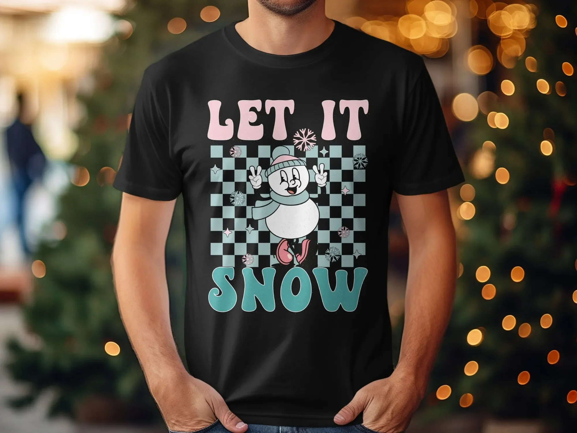 

Футболка с милым снеговиком Let It Snow, зимние каникулы, забавная рождественская праздничная уютная одежда