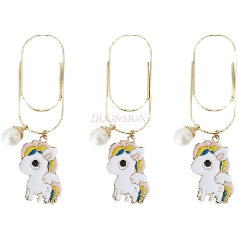 3pcs Pendant Metal Bookmark Pendant Cute Pony Decorative Paper Clips Creative Large Paper Clips