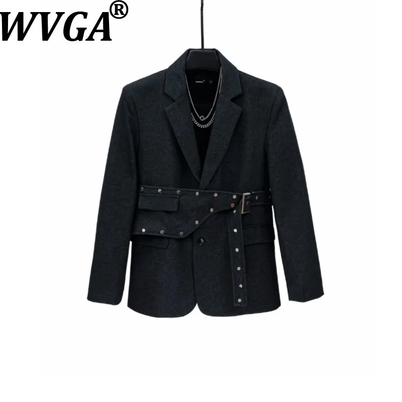 

WVGA Autumn Winter New Man Detachable Belt Turn-Down Collar Blazers Niche Chic Casual Straight Suit Pants Two Pieces Sets W13876
