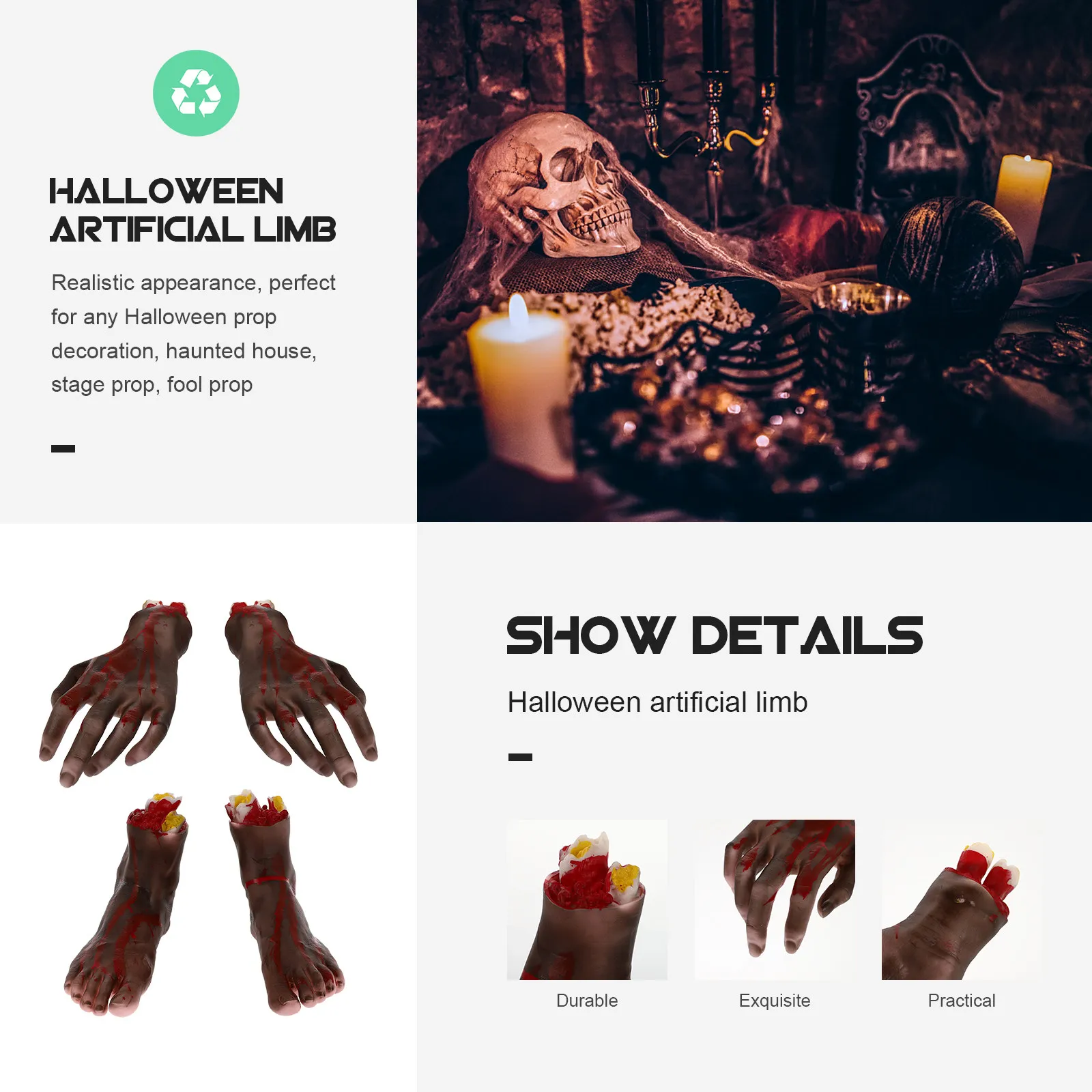 

4 шт. ультрареалистичных жутких кровавых искусственных рук для Хэллоуина, страшные украшения, реквизит для розыгрышей, для дома с привидениями, сцены, вечеринки, карнавала