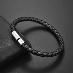 Classic Single Layer Leather Bracelets 22cm Simple Braided Black Brown Bracelets & bangle For Women Men Gift Jewelry Wholesale