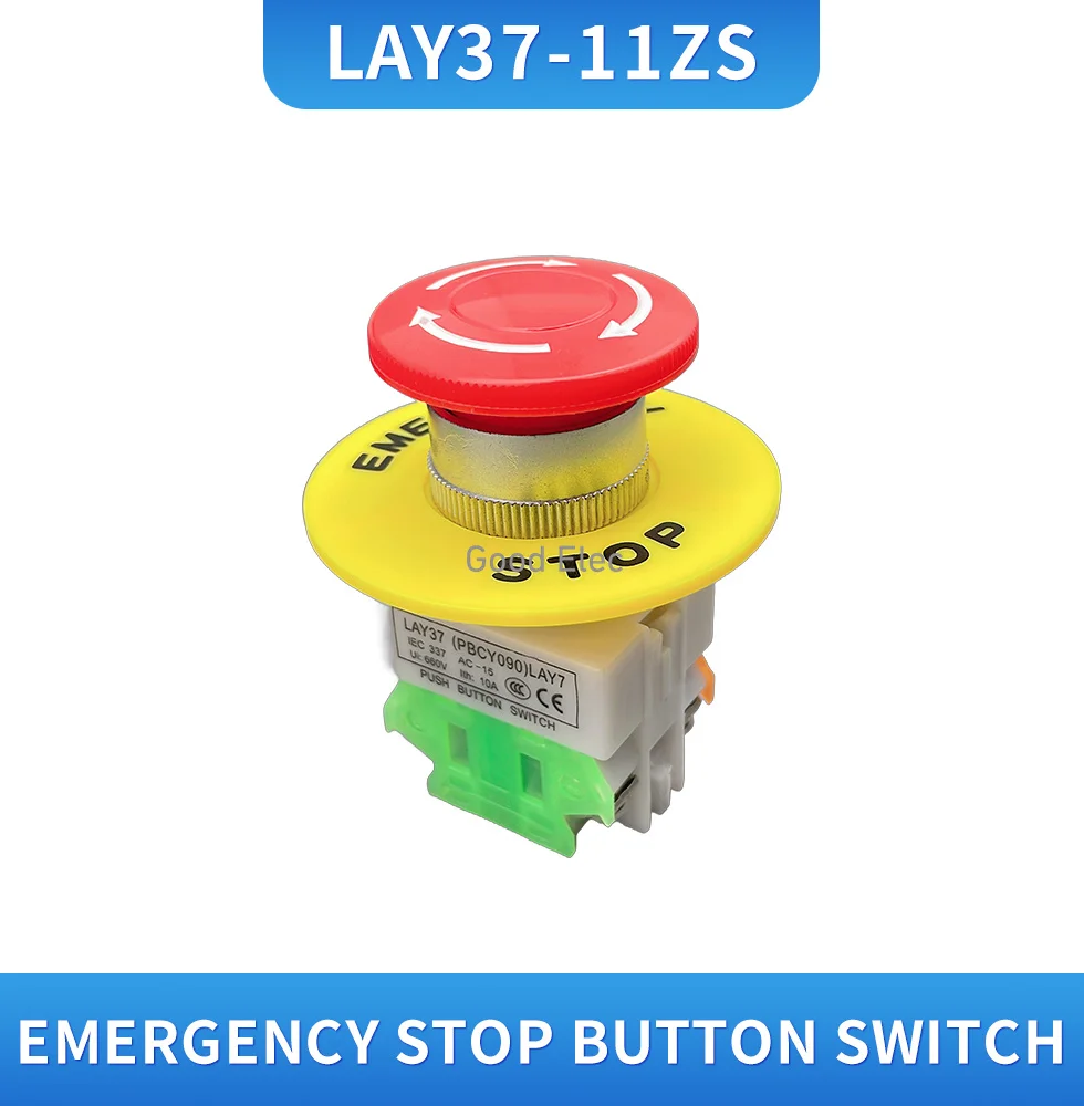 1PCS Emergency Stop Switch Push Button Mushroom PushButton 1NO 1NC LAY37-11ZS