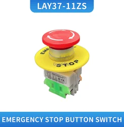 1PCS Emergency Stop Switch Push Button Mushroom PushButton 1NO 1NC LAY37-11ZS