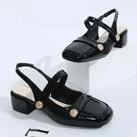 Elegant Mary Jane Block Heels for Women Chic Square Toe Slingback Sandals Vintage Patent Dressy Pumps for Party Office - Image 2