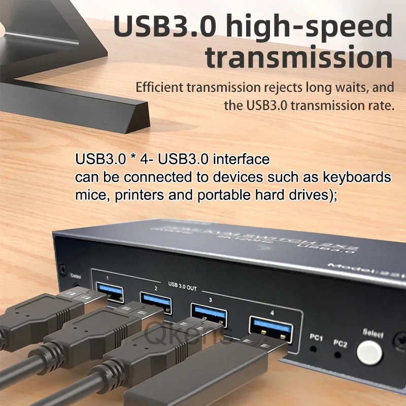 8K 2X2 HDMI KVM Switch 4K120Hz HDMI2.1 8K 60Hz KVM Switcher Extended Display DisplayPort HDMI DP 2 in 2 Out with 4 Ports USB 3.0