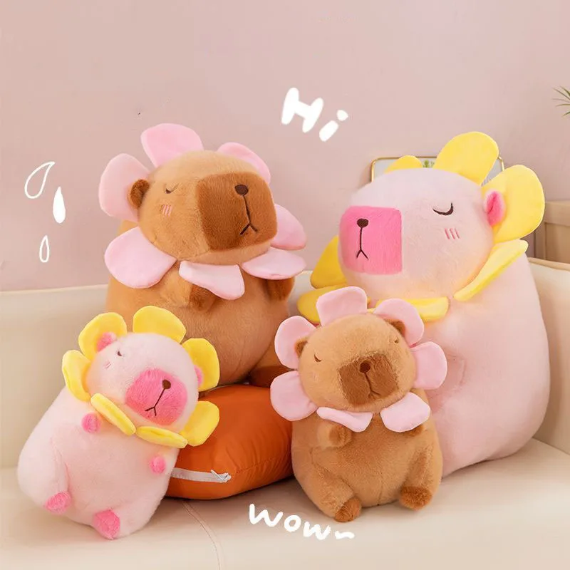 

Kawaii Flower Capybara Plush Toy 2 Colors Soft Stuffed Animal Cute Cartoon Doll Trendy Plushie Decor Gift for Home Room Family
