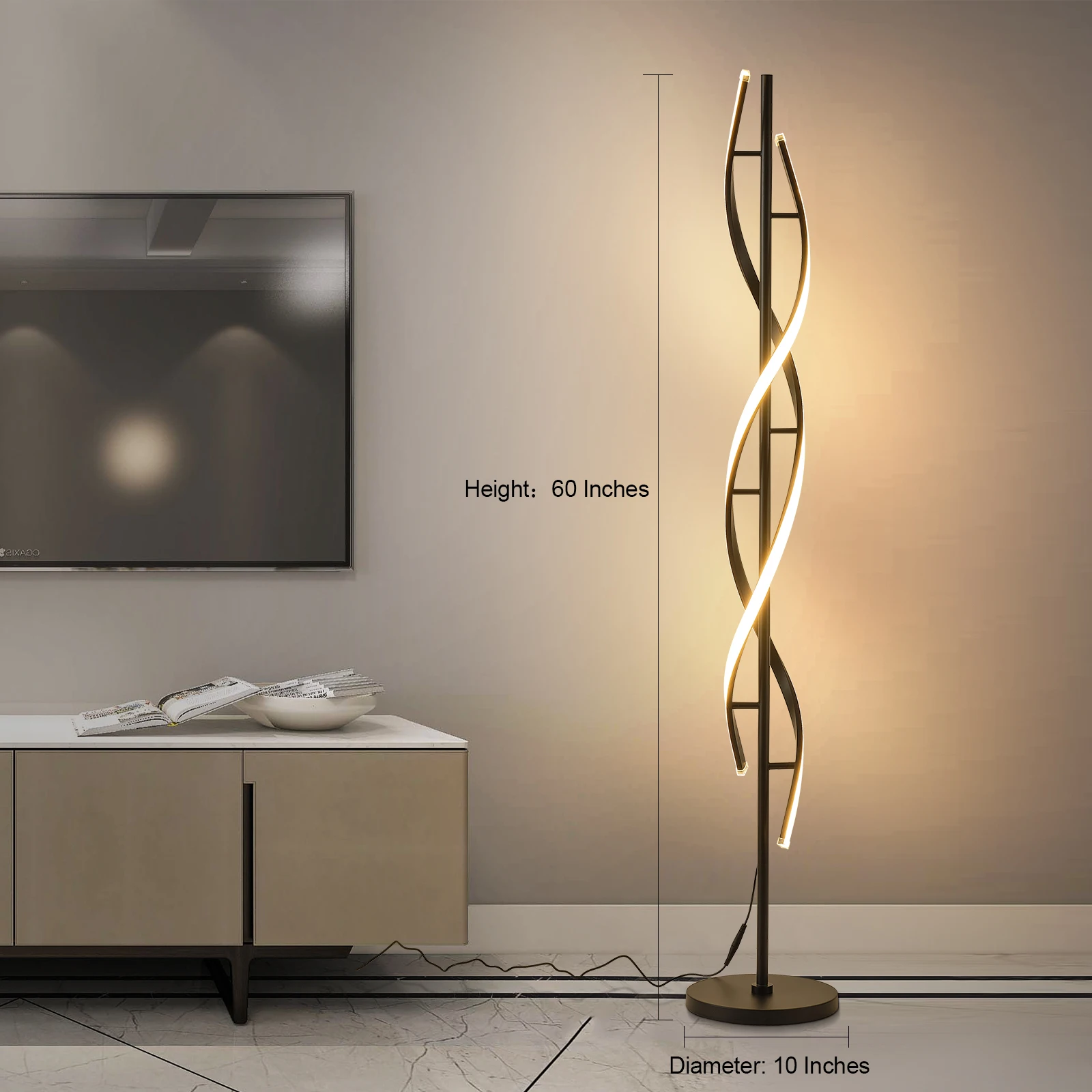 150cm Modern Floor Lamp Spiral Floor Lamps Dimmable Multiple Color Temperatures 48W Contemporary Floor Lamp For Bedroom, Living Room, Kitchen, Office