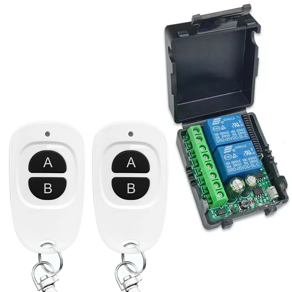 รีโมทคอนโทรลไร้สายอเนกประสงค์433MHz DC 6V 12V 24V ตัวรับสัญญาณ RF 2CH 50M สำหรับไฟ/ประตู/มอเตอร์/DIY