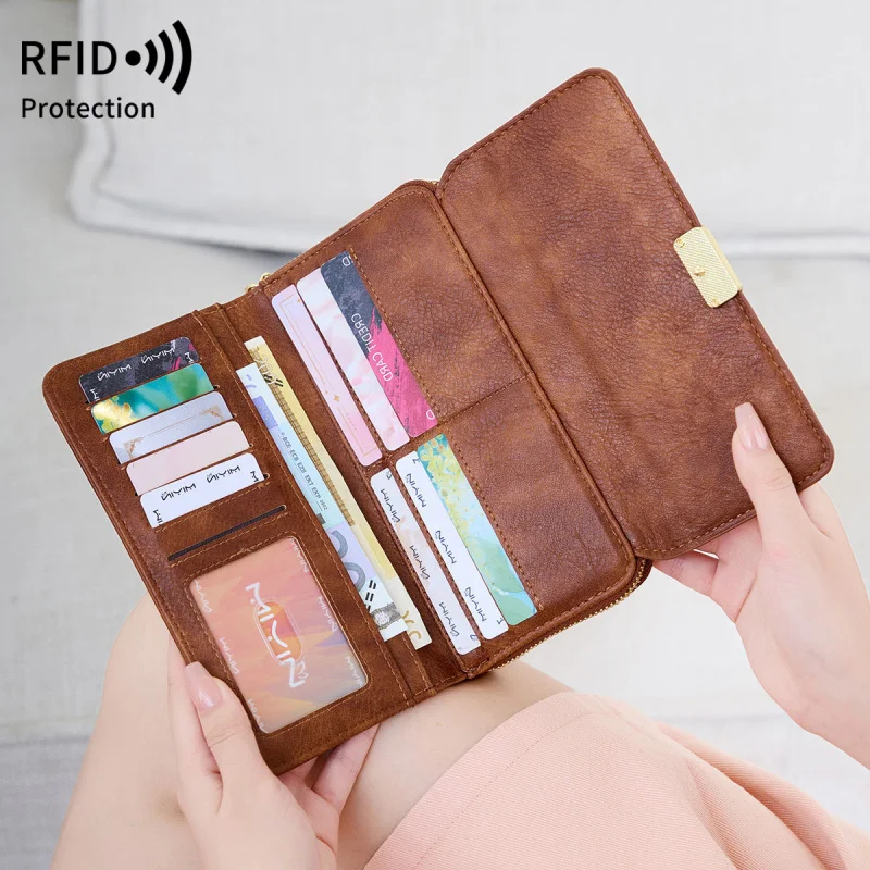 Western RDIF Blocking PU Leather Large Capacity Women Wallet Fashion Multi-functional Three Floded Purse for mens
