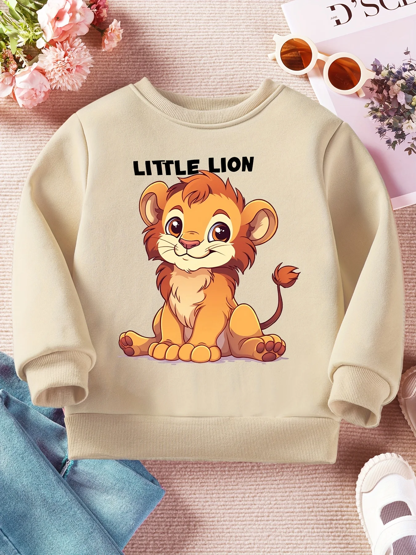 سويت شيرت بياقة دائرية عصرية جديدة للأطفال لعام 2025، نمط أسد صغير لطيف مطبوع ثلاثي الأبعاد، ملابس يومية، ملمس ناعم #5