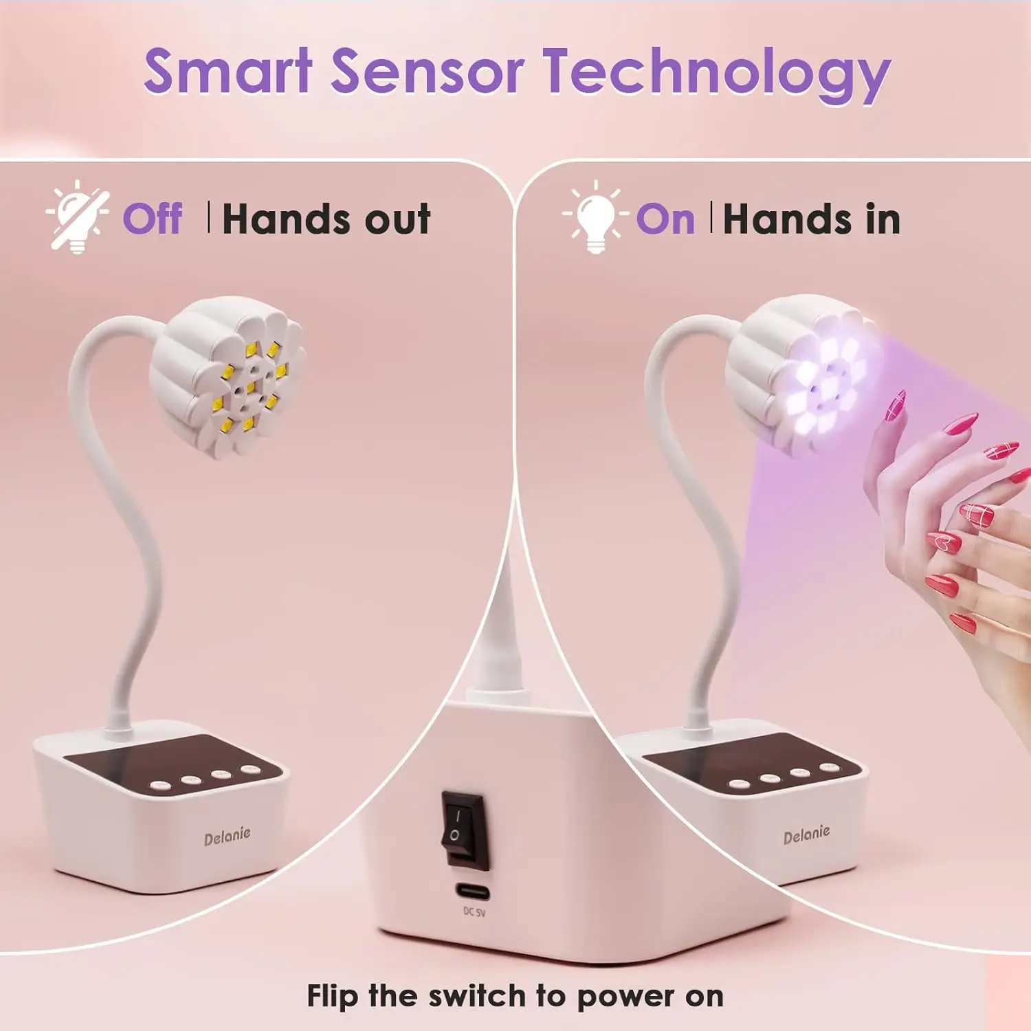 مصباح أظافر LED بالأشعة فوق البنفسجية - رقبة معقوفة لاسلكية قابلة لإعادة الشحن لتلميع الجل والملحقات، باللون الأبيض