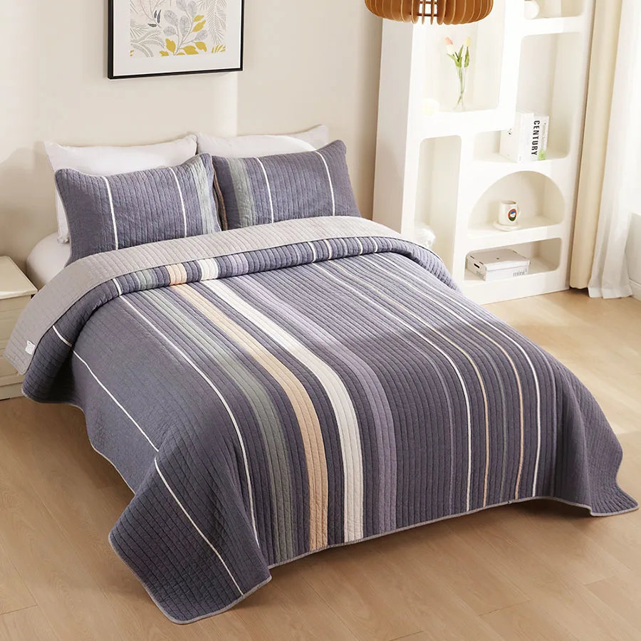 

CHAUSUB Cotton Quilt Set Stripe 3PCS Bedspread on the Bed Reversible Queen Size Summer Double Blanket on Bed Quilted Coverlets