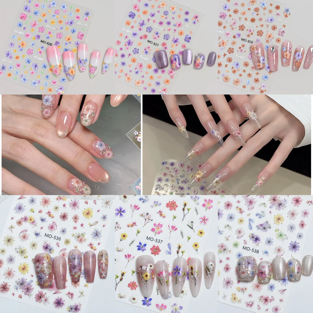 6 Stück neue Blumen- und Blätter-Nagelkunst-Aufkleber, selbstklebende 3D-Blumen-Dekorationsaufkleber für Frauen, DIY-Maniküre-Dekoration
