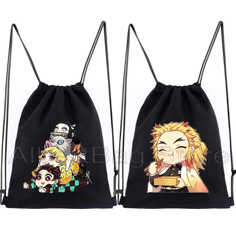 Demon Slayer Anime Kimetsu Kamado Nezuko Inosuke Muichiro Tokito Tangiro Heshibira Drawstring Bag Soccer Backpack Gym Sackpack