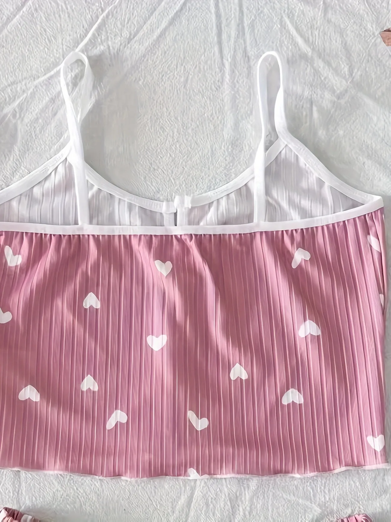 Women Heart Print Ribbed Pajama Set Bow Decor Crop Cami Top and Elastic Shorts Summer Sleepwear Lounge Set 5 Women Heart Print Ribbed Pajama Set Bow Decor Crop Cami Top and Elastic Shorts Summer Sleepwear Lounge Set 5